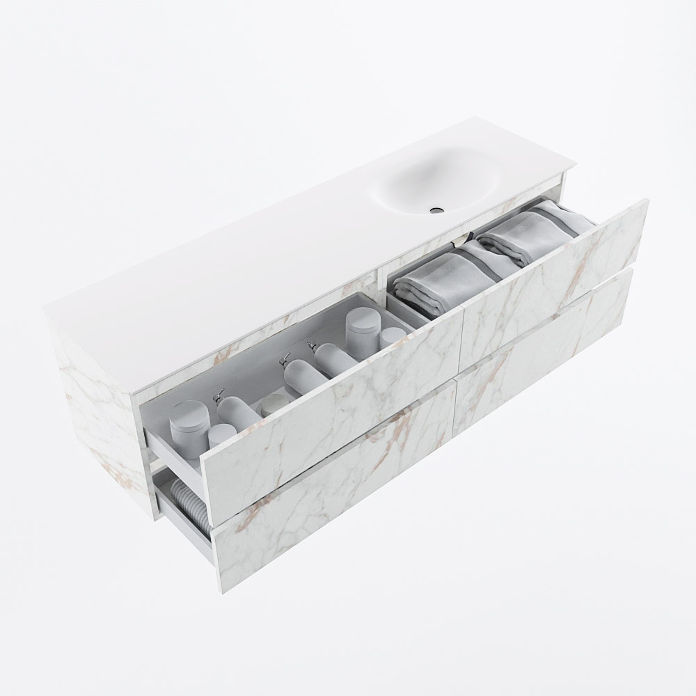 MONDIAZ VICA 170cm mueble de baño Carrara 4 cajones. Lavabo MOON Derecho 1 orificio, color Talc. 7 MONDIAZ VICA 170cm mueble de baño Carrara 4 cajones. Lavabo MOON Derecho 1 orificio, color Talc. - Imagen 7