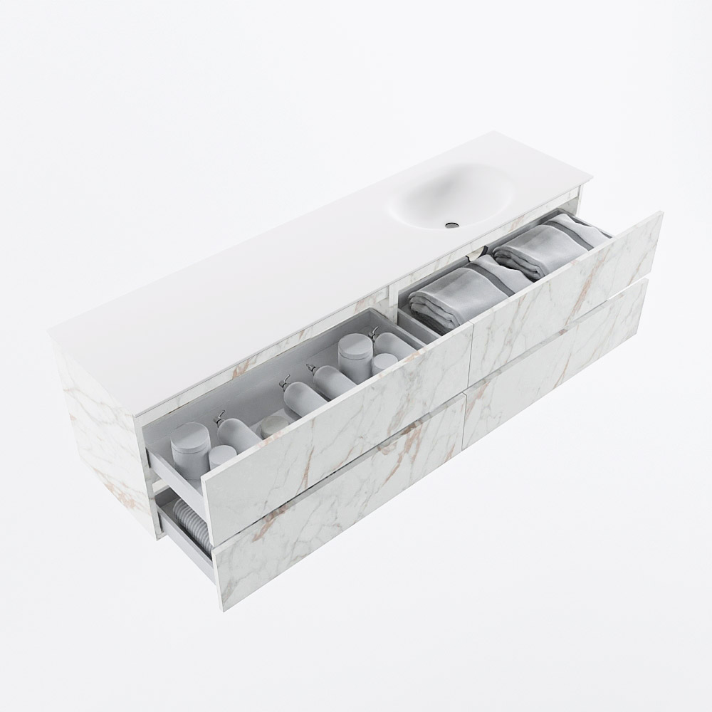 MONDIAZ VICA 180cm mueble de baño Carrara 4 cajones. Lavabo MOON Derecho sin orificio, color Talc. 7 MONDIAZ VICA 180cm mueble de baño Carrara 4 cajones. Lavabo MOON Derecho sin orificio, color Talc. - Imagen 7