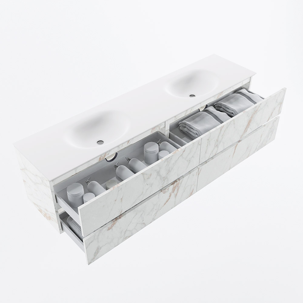 MONDIAZ VICA 190cm mueble de baño Carrara 4 cajones. Lavabo MOON Doble sin orificio, color Talc. 7 MONDIAZ VICA 190cm mueble de baño Carrara 4 cajones. Lavabo MOON Doble sin orificio, color Talc. - Imagen 7