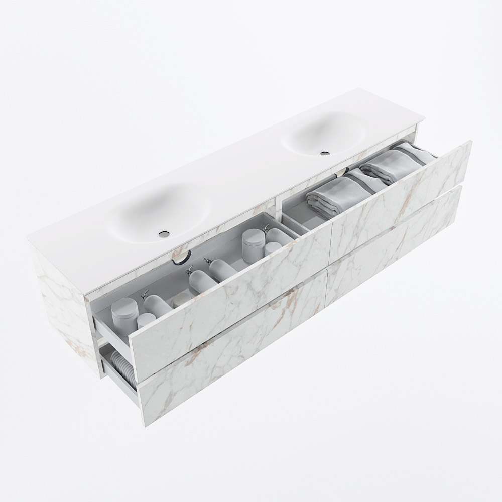 MONDIAZ VICA 200cm mueble de baño Carrara 4 cajones. Lavabo MOON Doble 2 orificios, color Talc. 7 MONDIAZ VICA 200cm mueble de baño Carrara 4 cajones. Lavabo MOON Doble 2 orificios, color Talc. - Imagen 7