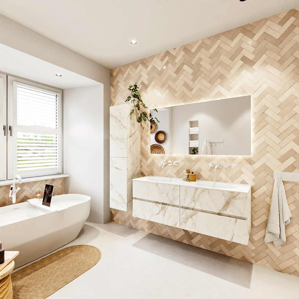 MONDIAZ VICA 140cm mueble de baño Carrara 4 cajones. Lavabo MOON Doble sin orificio, color Talc. 4 MONDIAZ VICA 140cm mueble de baño Carrara 4 cajones. Lavabo MOON Doble sin orificio, color Talc. - Imagen 4