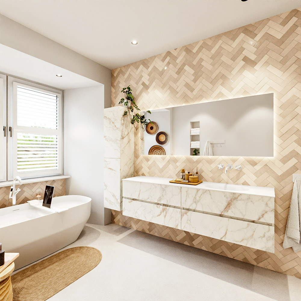 MONDIAZ VICA 180cm mueble de baño Carrara 4 cajones. Lavabo MOON Derecho sin orificio, color Talc. 4 MONDIAZ VICA 180cm mueble de baño Carrara 4 cajones. Lavabo MOON Derecho sin orificio, color Talc. - Imagen 4