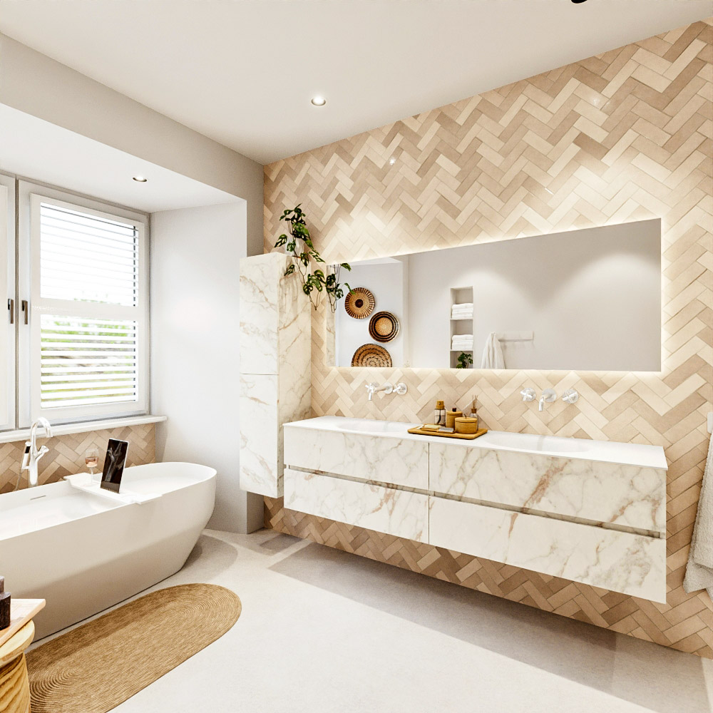 MONDIAZ VICA 190cm mueble de baño Carrara 4 cajones. Lavabo MOON Doble sin orificio, color Talc. 4 MONDIAZ VICA 190cm mueble de baño Carrara 4 cajones. Lavabo MOON Doble sin orificio, color Talc. - Imagen 4
