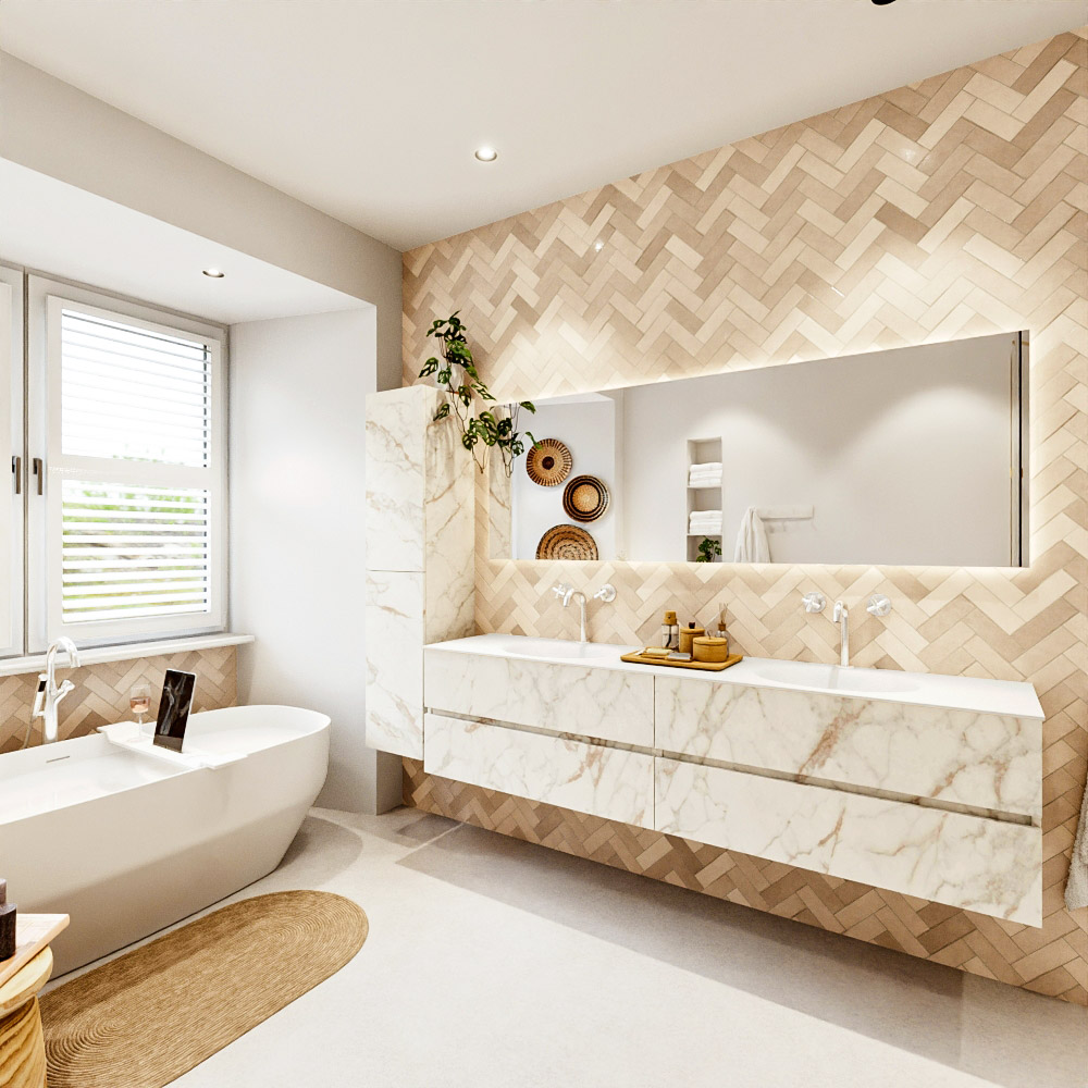 MONDIAZ VICA 200cm mueble de baño Carrara 4 cajones. Lavabo MOON Doble 2 orificios, color Talc. 4 MONDIAZ VICA 200cm mueble de baño Carrara 4 cajones. Lavabo MOON Doble 2 orificios, color Talc. - Imagen 4
