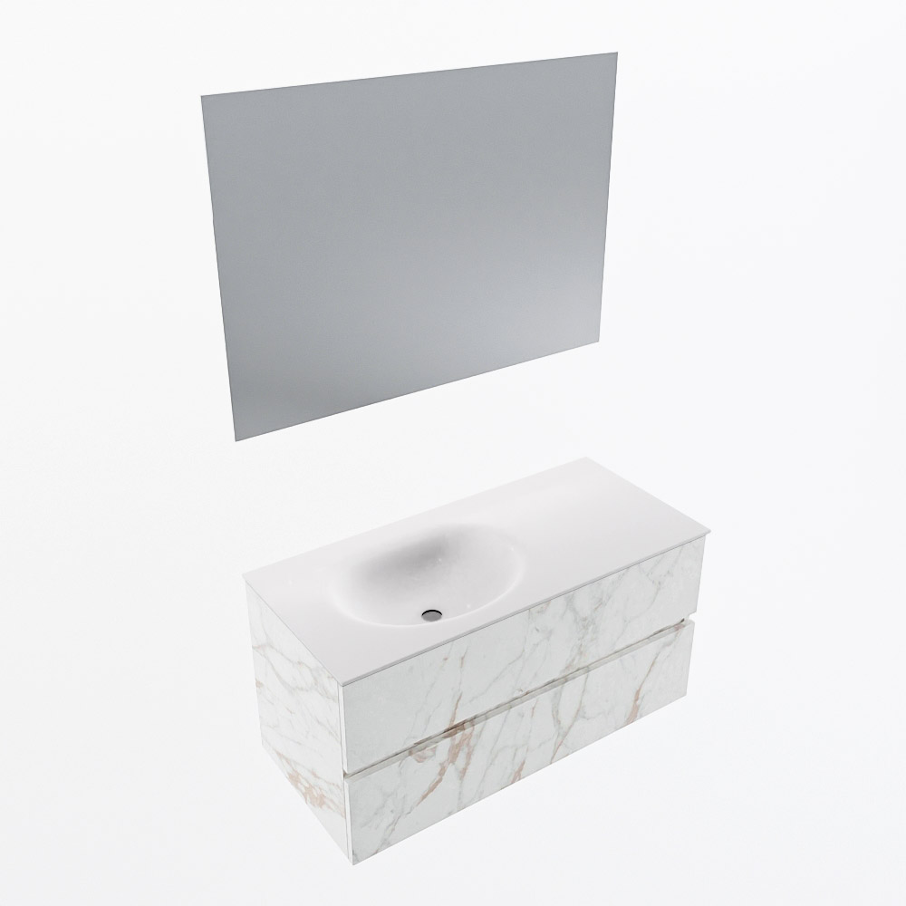 MONDIAZ VICA 100cm mueble de baño Carrara 2 cajones. Lavabo MOON Izquierda 1 orificio color Talc con espejo LED. 6 MONDIAZ VICA 100cm mueble de baño Carrara 2 cajones. Lavabo MOON Izquierda 1 orificio color Talc con espejo LED. - Imagen 6