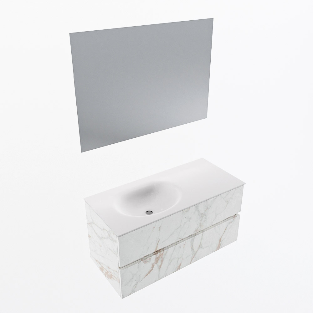 MONDIAZ VICA 100cm mueble de baño Carrara 2 cajones. Lavabo MOON Izquierda sin orificio color Talc con espejo LED. 6 MONDIAZ VICA 100cm mueble de baño Carrara 2 cajones. Lavabo MOON Izquierda sin orificio color Talc con espejo LED. - Imagen 6