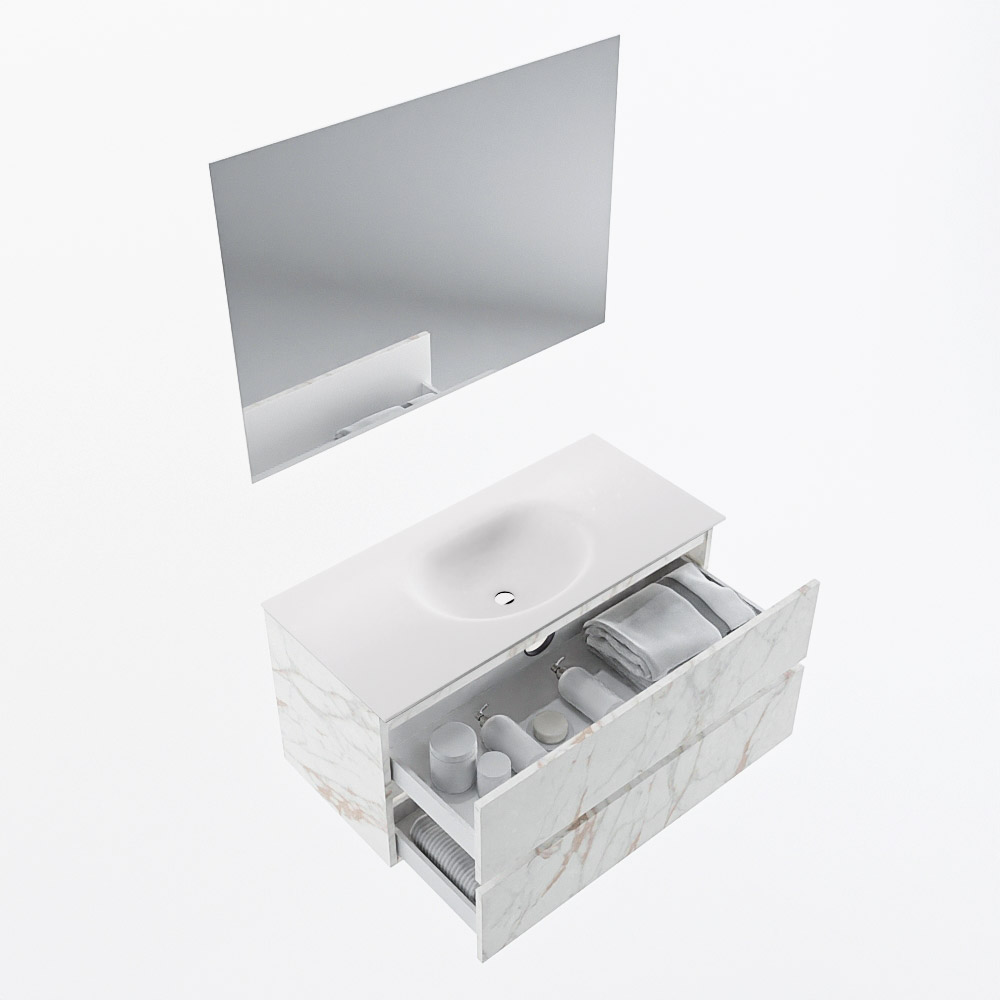 MONDIAZ VICA 100cm mueble de baño Carrara 2 cajones. Lavabo MOON Centro 1 orificio color Talc con espejo LED. 7 MONDIAZ VICA 100cm mueble de baño Carrara 2 cajones. Lavabo MOON Centro 1 orificio color Talc con espejo LED. - Imagen 7