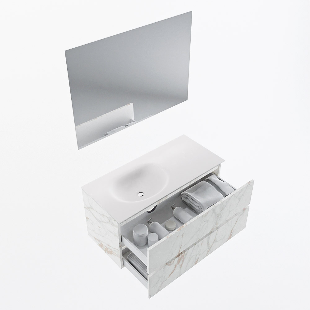 MONDIAZ VICA 100cm mueble de baño Carrara 2 cajones. Lavabo MOON Izquierda 1 orificio color Talc con espejo LED. 7 MONDIAZ VICA 100cm mueble de baño Carrara 2 cajones. Lavabo MOON Izquierda 1 orificio color Talc con espejo LED. - Imagen 7