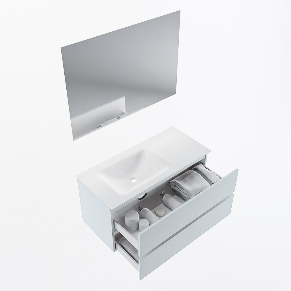 MONDIAZ VICA 100cm mueble de baño Clay 2 cajones. Lavabo CLOUD Izquierda 1 orificio color Talc con espejo LED. 7 MONDIAZ VICA 100cm mueble de baño Clay 2 cajones. Lavabo CLOUD Izquierda 1 orificio color Talc con espejo LED. - Imagen 7