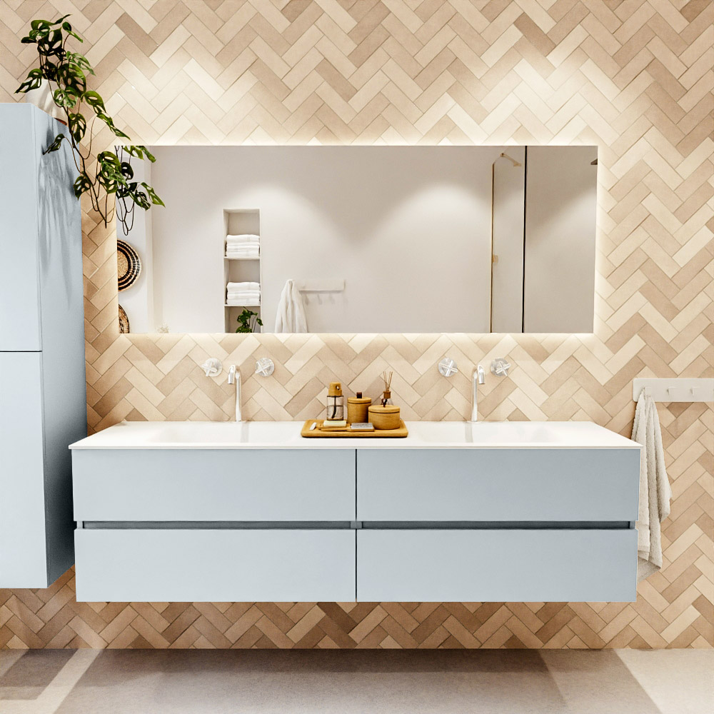 MONDIAZ VICA 180cm mueble de baño Clay 4 cajones. Lavabo CLOUD Doble 2 orificios, color Talc. 2 color Talc.