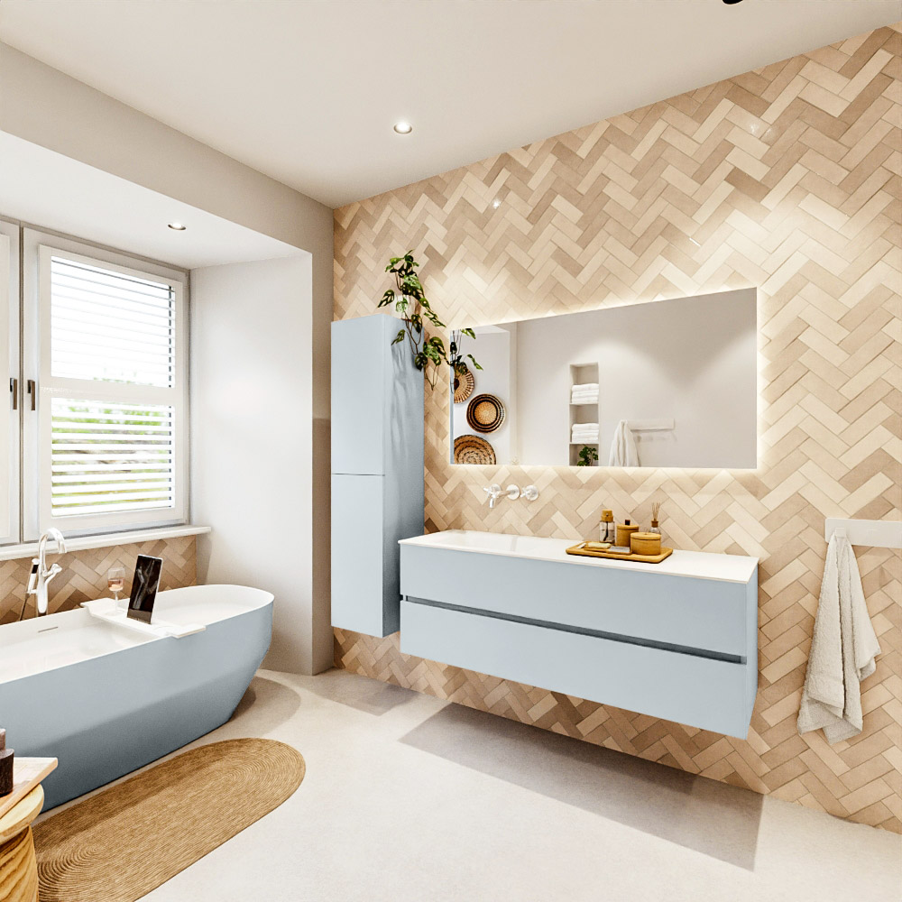 MONDIAZ VICA 140cm mueble de baño Clay 2 cajones. Lavabo CLOUD Izquierda sin orificio, color Talc. 4 MONDIAZ VICA 140cm mueble de baño Clay 2 cajones. Lavabo CLOUD Izquierda sin orificio, color Talc. - Imagen 4