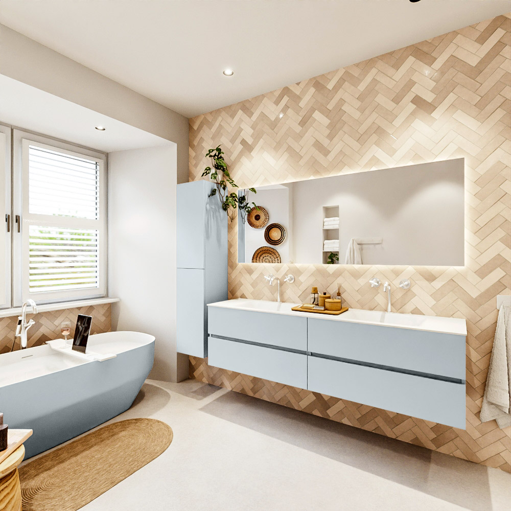 MONDIAZ VICA 180cm mueble de baño Clay 4 cajones. Lavabo CLOUD Doble 2 orificios, color Talc. 4 MONDIAZ VICA 180cm mueble de baño Clay 4 cajones. Lavabo CLOUD Doble 2 orificios, color Talc. - Imagen 4