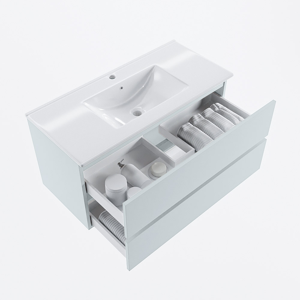 MONDIAZ VICA 100cm mueble de baño Clay 2 cajones. Lavabo DENIA Centro 1 orificio, color Blanco brillo. 7 MONDIAZ VICA 100cm mueble de baño Clay 2 cajones. Lavabo DENIA Centro 1 orificio, color Blanco brillo. - Imagen 7