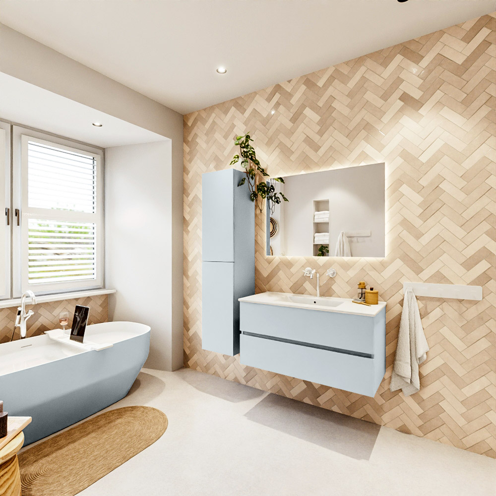 MONDIAZ VICA 100cm mueble de baño Clay 2 cajones. Lavabo DENIA Centro 1 orificio, color Blanco brillo. 4 MONDIAZ VICA 100cm mueble de baño Clay 2 cajones. Lavabo DENIA Centro 1 orificio, color Blanco brillo. - Imagen 4