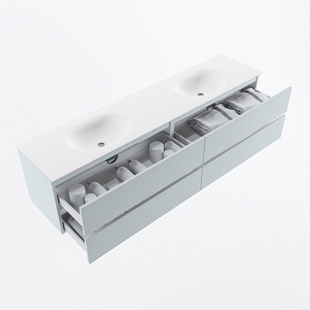 MONDIAZ VICA 200cm mueble de baño Clay 4 cajones. Lavabo MOON Doble 2 orificios, color Talc. 7 MONDIAZ VICA 200cm mueble de baño Clay 4 cajones. Lavabo MOON Doble 2 orificios, color Talc. - Imagen 7