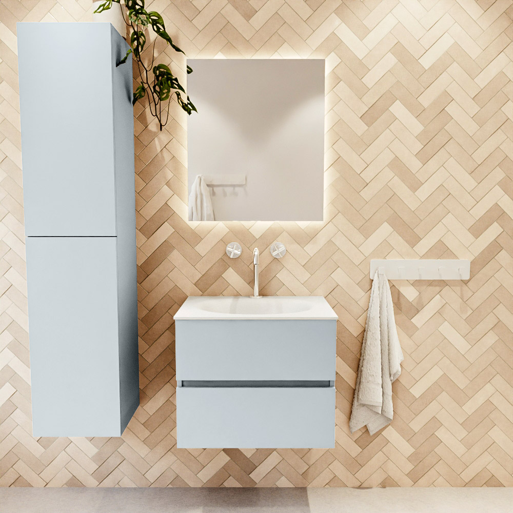 MONDIAZ VICA 60cm mueble de baño Clay 2 cajones. Lavabo MOON Centro 1 orificio, color Talc. 2 color Talc.