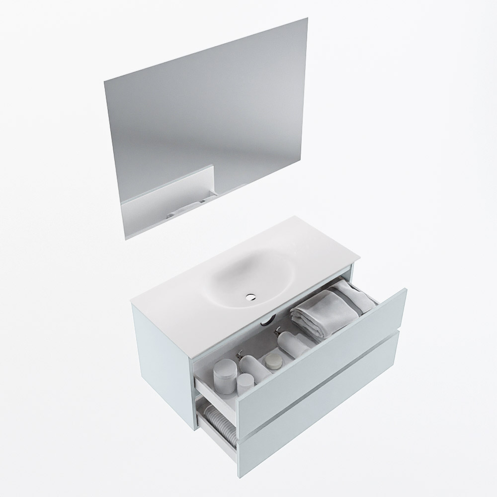 MONDIAZ VICA 100cm mueble de baño Clay 2 cajones. Lavabo MOON Centro sin orificio color Talc con espejo LED. 7 MONDIAZ VICA 100cm mueble de baño Clay 2 cajones. Lavabo MOON Centro sin orificio color Talc con espejo LED. - Imagen 7