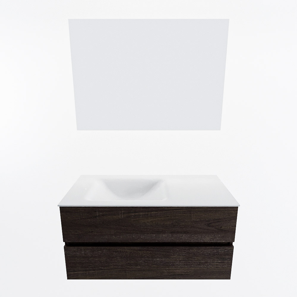 MONDIAZ VICA 100cm mueble de baño Dark Brown 2 cajones. Lavabo CLOUD Izquierda 1 orificio color Talc con espejo LED. 5 MONDIAZ VICA 100cm mueble de baño Dark Brown 2 cajones. Lavabo CLOUD Izquierda 1 orificio color Talc con espejo LED. - Imagen 5