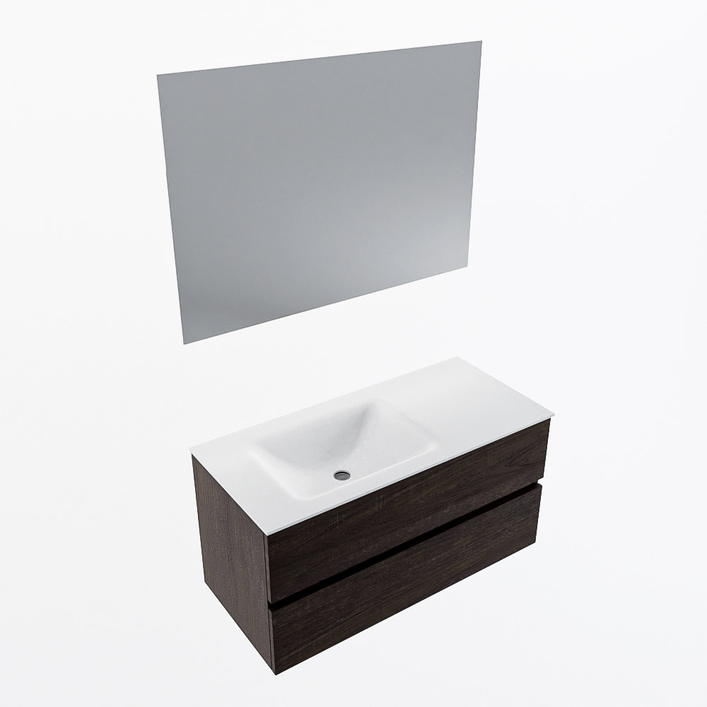 MONDIAZ VICA 100cm mueble de baño Dark Brown 2 cajones. Lavabo CLOUD Izquierda 1 orificio color Talc con espejo LED. 6 MONDIAZ VICA 100cm mueble de baño Dark Brown 2 cajones. Lavabo CLOUD Izquierda 1 orificio color Talc con espejo LED. - Imagen 6