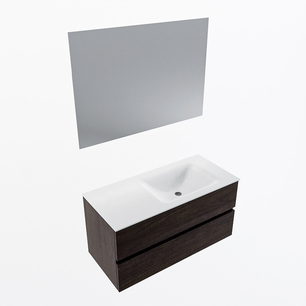 MONDIAZ VICA 100cm mueble de baño Dark Brown 2 cajones. Lavabo CLOUD Derecho sin orificio color Talc con espejo LED. 6 MONDIAZ VICA 100cm mueble de baño Dark Brown 2 cajones. Lavabo CLOUD Derecho sin orificio color Talc con espejo LED. - Imagen 6