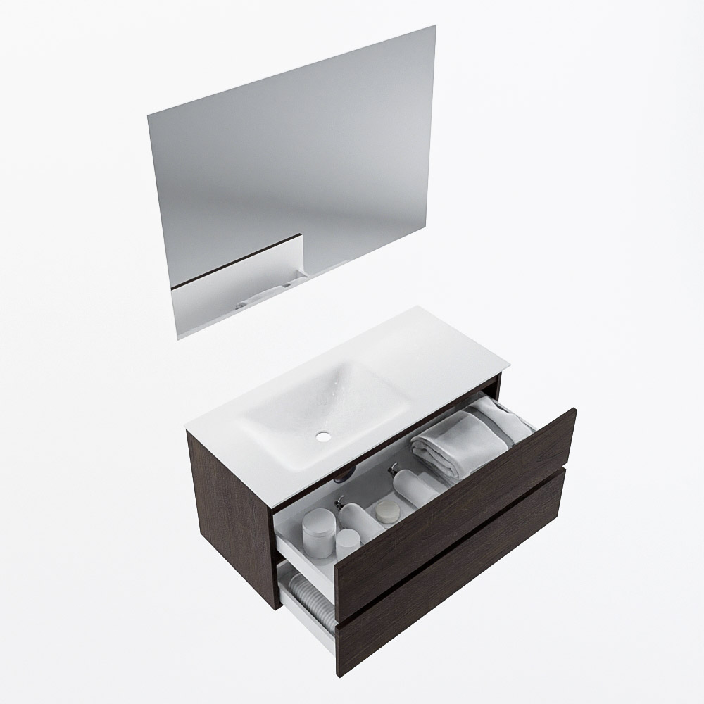 MONDIAZ VICA 100cm mueble de baño Dark Brown 2 cajones. Lavabo CLOUD Izquierda 1 orificio color Talc con espejo LED. 7 MONDIAZ VICA 100cm mueble de baño Dark Brown 2 cajones. Lavabo CLOUD Izquierda 1 orificio color Talc con espejo LED. - Imagen 7