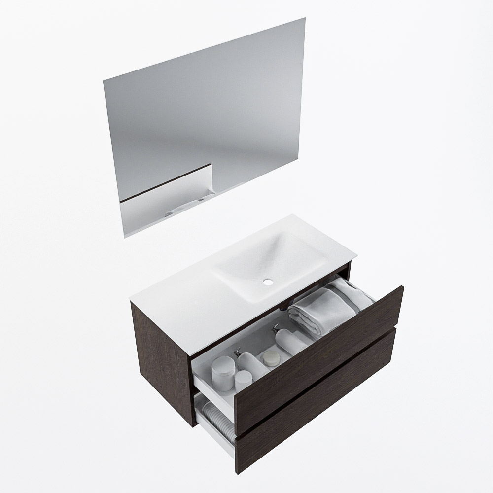 MONDIAZ VICA 100cm mueble de baño Dark Brown 2 cajones. Lavabo CLOUD Derecho sin orificio color Talc con espejo LED. 7 MONDIAZ VICA 100cm mueble de baño Dark Brown 2 cajones. Lavabo CLOUD Derecho sin orificio color Talc con espejo LED. - Imagen 7