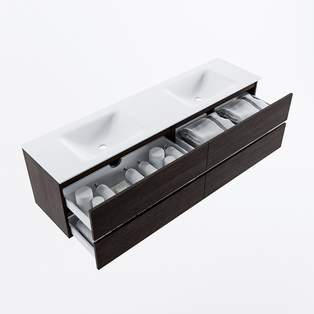 MONDIAZ VICA 180cm mueble de baño Dark Brown 4 cajones. Lavabo CLOUD Doble 2 orificios, color Talc. 7 MONDIAZ VICA 180cm mueble de baño Dark Brown 4 cajones. Lavabo CLOUD Doble 2 orificios, color Talc. - Imagen 7