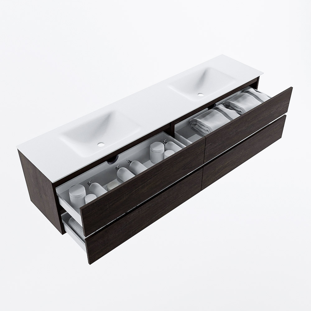 MONDIAZ VICA 200cm mueble de baño Dark Brown 4 cajones. Lavabo CLOUD Doble sin orificio, color Talc. 7 MONDIAZ VICA 200cm mueble de baño Dark Brown 4 cajones. Lavabo CLOUD Doble sin orificio, color Talc. - Imagen 7