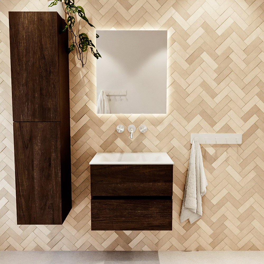 MONDIAZ VICA 60cm mueble de baño Dark Brown 2 cajones. Lavabo CLOUD Centro sin orificio, color Talc. 2 color Talc.