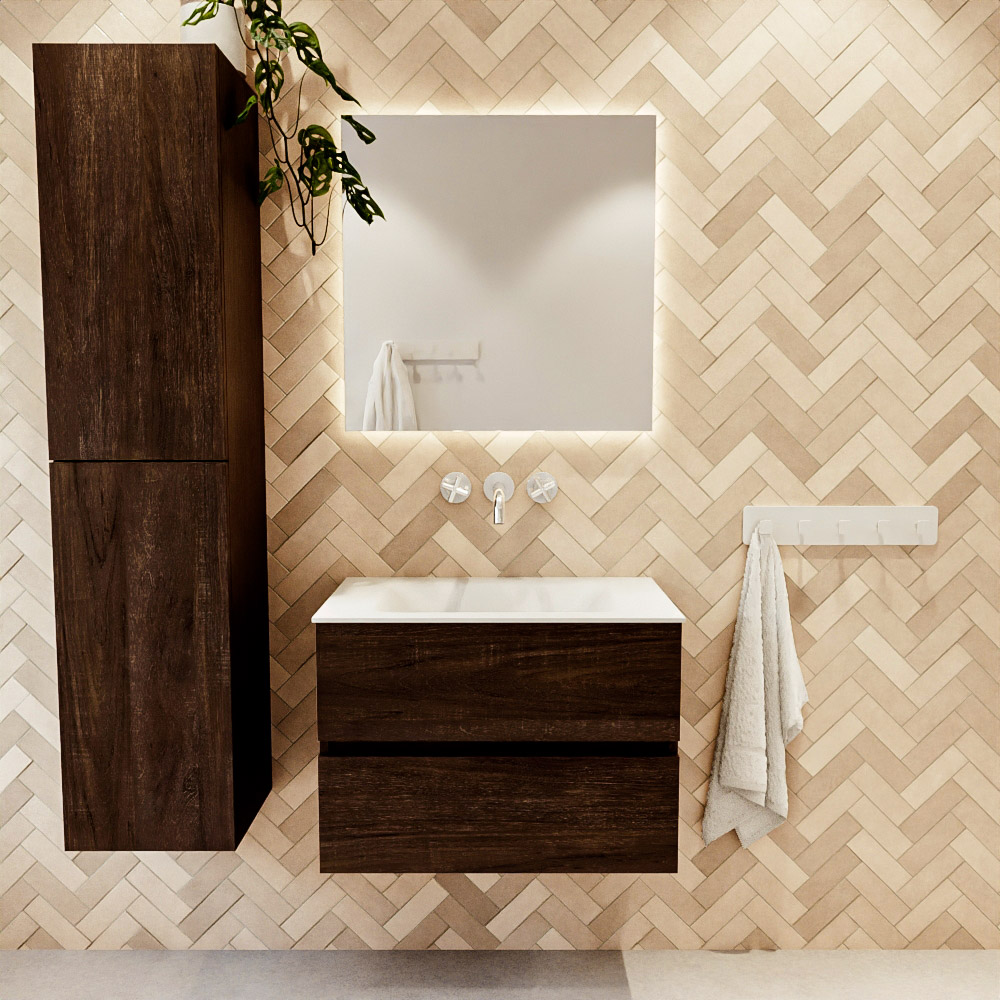 MONDIAZ VICA 70cm mueble de baño Dark Brown 2 cajones. Lavabo CLOUD Centro sin orificio, color Talc. 2 color Talc.