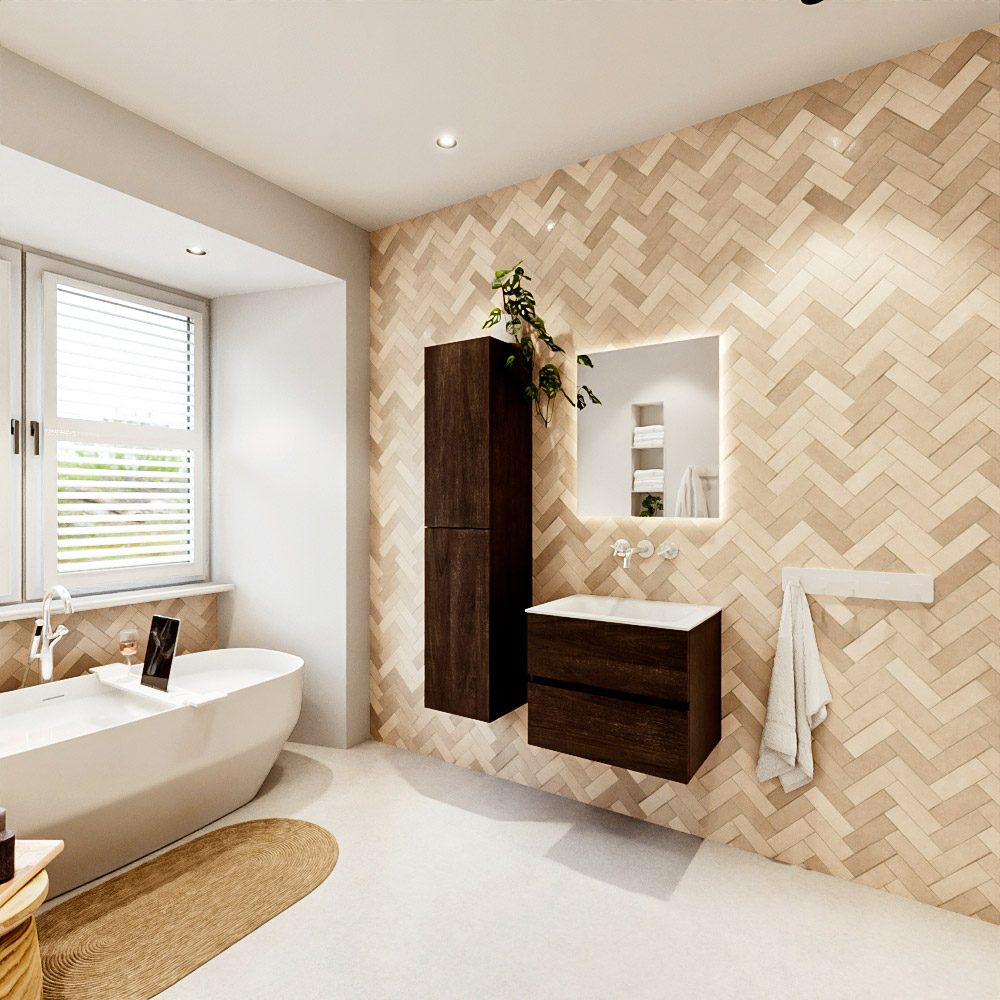 MONDIAZ VICA 60cm mueble de baño Dark Brown 2 cajones. Lavabo CLOUD Centro sin orificio, color Talc. 4 MONDIAZ VICA 60cm mueble de baño Dark Brown 2 cajones. Lavabo CLOUD Centro sin orificio, color Talc. - Imagen 4