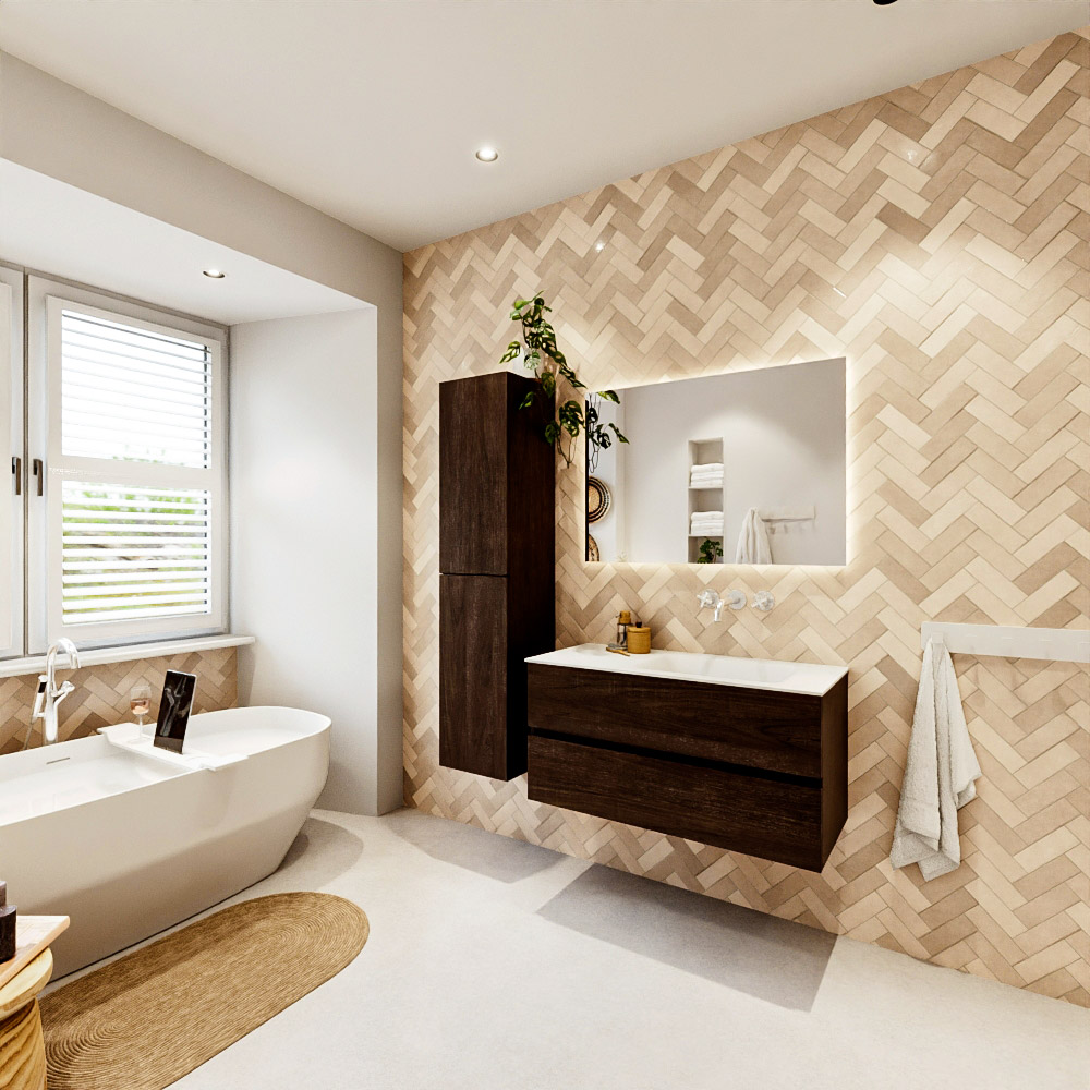 MONDIAZ VICA 100cm mueble de baño Dark Brown 2 cajones. Lavabo CLOUD Derecho sin orificio color Talc con espejo LED. 4 MONDIAZ VICA 100cm mueble de baño Dark Brown 2 cajones. Lavabo CLOUD Derecho sin orificio color Talc con espejo LED. - Imagen 4