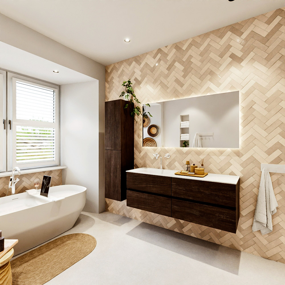 MONDIAZ VICA 140cm mueble de baño Dark Brown 4 cajones. Lavabo CLOUD Izquierda 1 orificio, color Talc. 4 MONDIAZ VICA 140cm mueble de baño Dark Brown 4 cajones. Lavabo CLOUD Izquierda 1 orificio, color Talc. - Imagen 4
