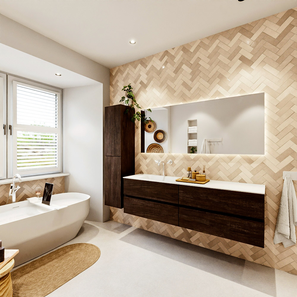 MONDIAZ VICA 170cm mueble de baño Dark Brown 4 cajones. Lavabo CLOUD Izquierda 1 orificio, color Talc. 4 MONDIAZ VICA 170cm mueble de baño Dark Brown 4 cajones. Lavabo CLOUD Izquierda 1 orificio, color Talc. - Imagen 4