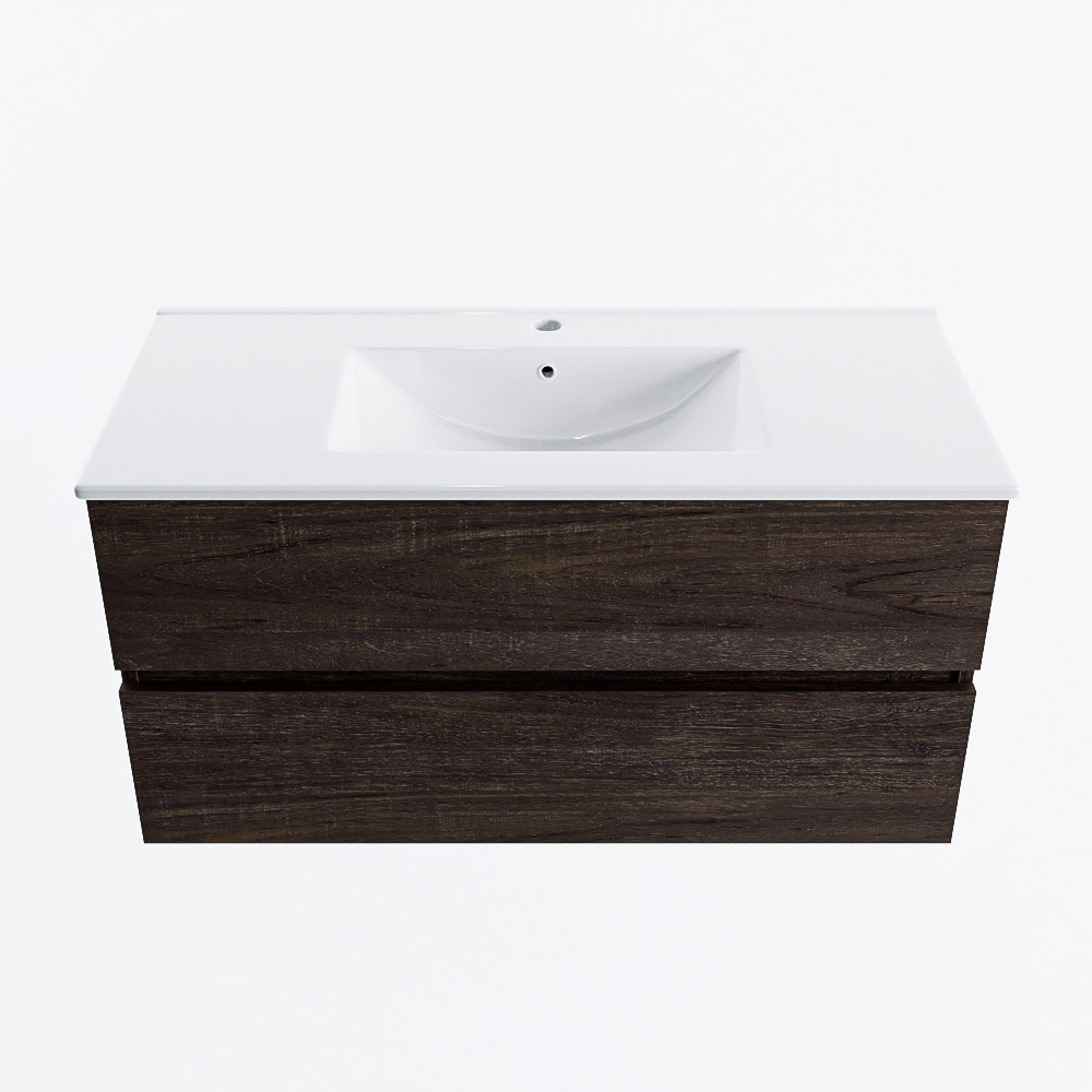 MONDIAZ VICA 100cm mueble de baño Dark Brown 2 cajones. Lavabo DENIA Centro 1 orificio, color Blanco brillo. 5 MONDIAZ VICA 100cm mueble de baño Dark Brown 2 cajones. Lavabo DENIA Centro 1 orificio, color Blanco brillo. - Imagen 5