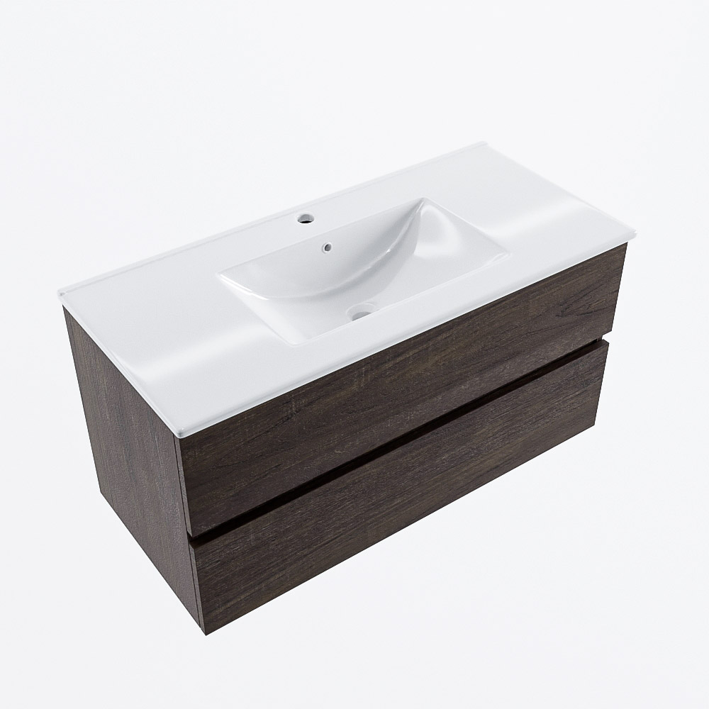 MONDIAZ VICA 100cm mueble de baño Dark Brown 2 cajones. Lavabo DENIA Centro 1 orificio, color Blanco brillo. 6 MONDIAZ VICA 100cm mueble de baño Dark Brown 2 cajones. Lavabo DENIA Centro 1 orificio, color Blanco brillo. - Imagen 6