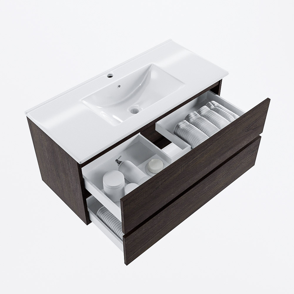 MONDIAZ VICA 100cm mueble de baño Dark Brown 2 cajones. Lavabo DENIA Centro 1 orificio, color Blanco brillo. 7 MONDIAZ VICA 100cm mueble de baño Dark Brown 2 cajones. Lavabo DENIA Centro 1 orificio, color Blanco brillo. - Imagen 7