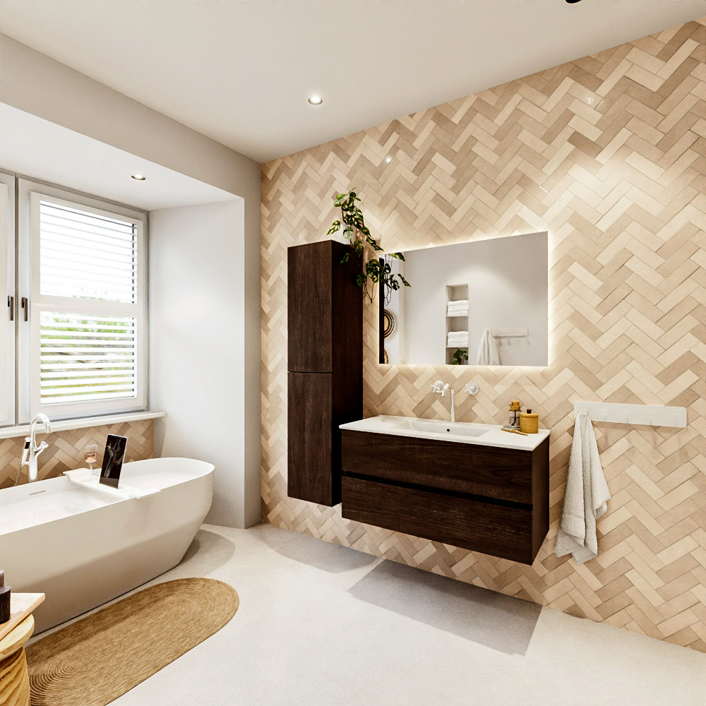 MONDIAZ VICA 100cm mueble de baño Dark Brown 2 cajones. Lavabo DENIA Centro 1 orificio, color Blanco brillo. 4 MONDIAZ VICA 100cm mueble de baño Dark Brown 2 cajones. Lavabo DENIA Centro 1 orificio, color Blanco brillo. - Imagen 4