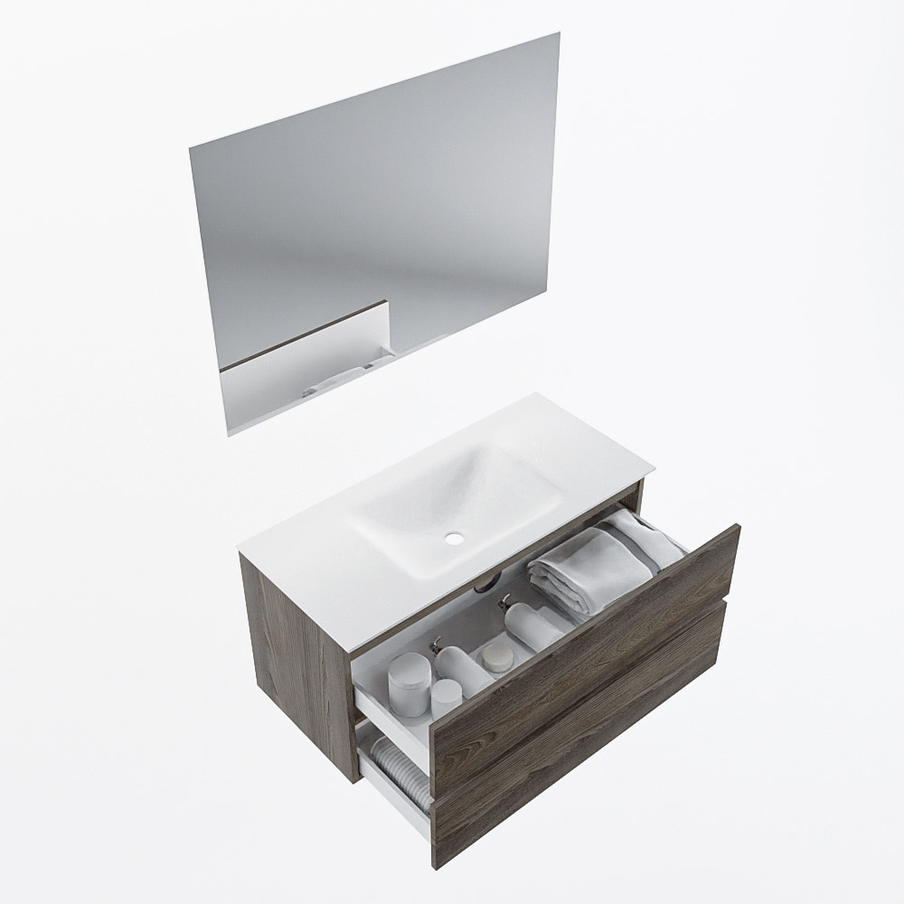 MONDIAZ VICA 100cm mueble de baño Dark Brown Grey 2 cajones. Lavabo CLOUD Centro sin orificio color Talc con espejo LED. 7 MONDIAZ VICA 100cm mueble de baño Dark Brown Grey 2 cajones. Lavabo CLOUD Centro sin orificio color Talc con espejo LED. - Imagen 7