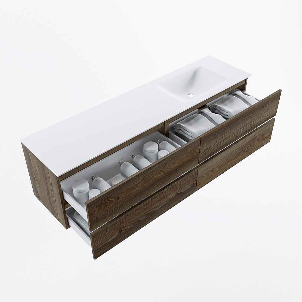 MONDIAZ VICA 180cm mueble de baño Dark Brown Grey 4 cajones. Lavabo CLOUD Derecho sin orificio, color Talc. 7 MONDIAZ VICA 180cm mueble de baño Dark Brown Grey 4 cajones. Lavabo CLOUD Derecho sin orificio, color Talc. - Imagen 7