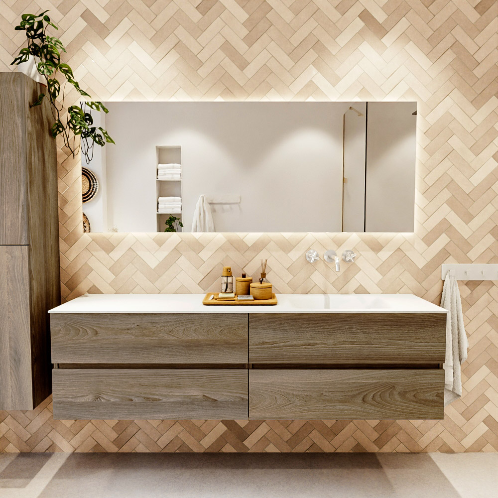 MONDIAZ VICA 180cm mueble de baño Dark Brown Grey 4 cajones. Lavabo CLOUD Derecho sin orificio, color Talc. 2 color Talc.