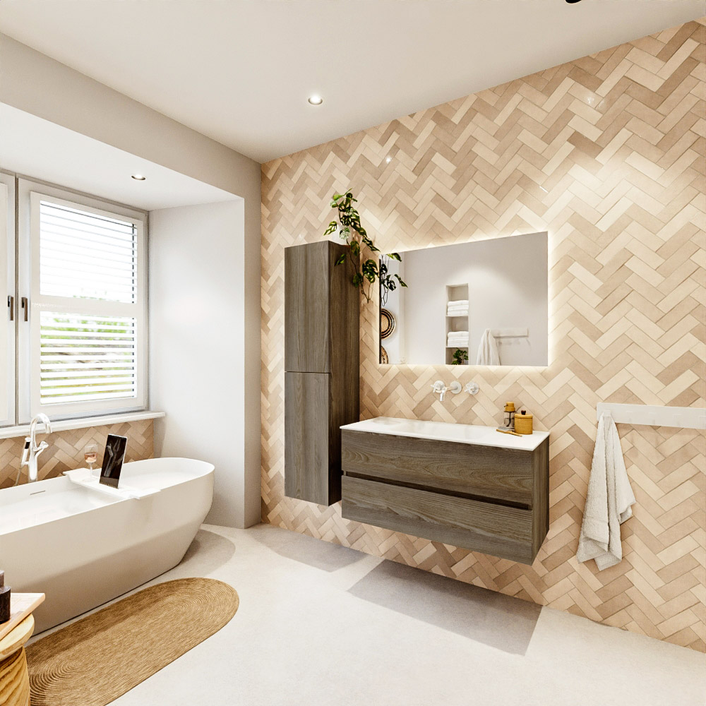 MONDIAZ VICA 100cm mueble de baño Dark Brown Grey 2 cajones. Lavabo CLOUD Centro sin orificio color Talc con espejo LED. 4 MONDIAZ VICA 100cm mueble de baño Dark Brown Grey 2 cajones. Lavabo CLOUD Centro sin orificio color Talc con espejo LED. - Imagen 4