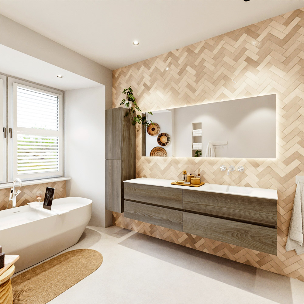 MONDIAZ VICA 180cm mueble de baño Dark Brown Grey 4 cajones. Lavabo CLOUD Derecho sin orificio, color Talc. 4 MONDIAZ VICA 180cm mueble de baño Dark Brown Grey 4 cajones. Lavabo CLOUD Derecho sin orificio, color Talc. - Imagen 4