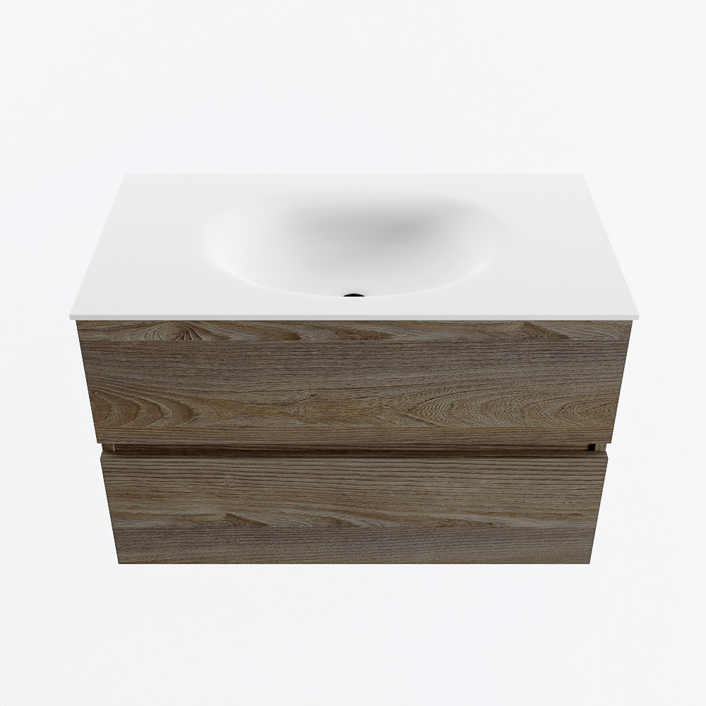 MONDIAZ VICA 80cm mueble de baño Dark Brown Grey 2 cajones. Lavabo MOON Centro sin orificio, color Talc. 5 MONDIAZ VICA 80cm mueble de baño Dark Brown Grey 2 cajones. Lavabo MOON Centro sin orificio, color Talc. - Imagen 5