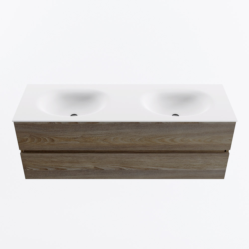 MONDIAZ VICA 140cm mueble de baño Dark Brown Grey 2 cajones. Lavabo MOON Doble 2 orificios, color Talc. 5 MONDIAZ VICA 140cm mueble de baño Dark Brown Grey 2 cajones. Lavabo MOON Doble 2 orificios, color Talc. - Imagen 5