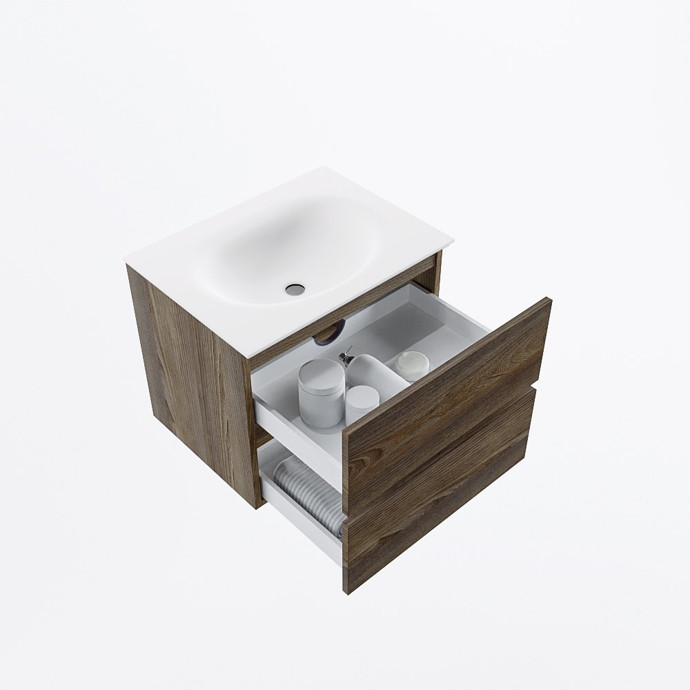 MONDIAZ VICA 60cm mueble de baño Dark Brown Grey 2 cajones. Lavabo MOON Centro sin orificio, color Talc. 7 MONDIAZ VICA 60cm mueble de baño Dark Brown Grey 2 cajones. Lavabo MOON Centro sin orificio, color Talc. - Imagen 7