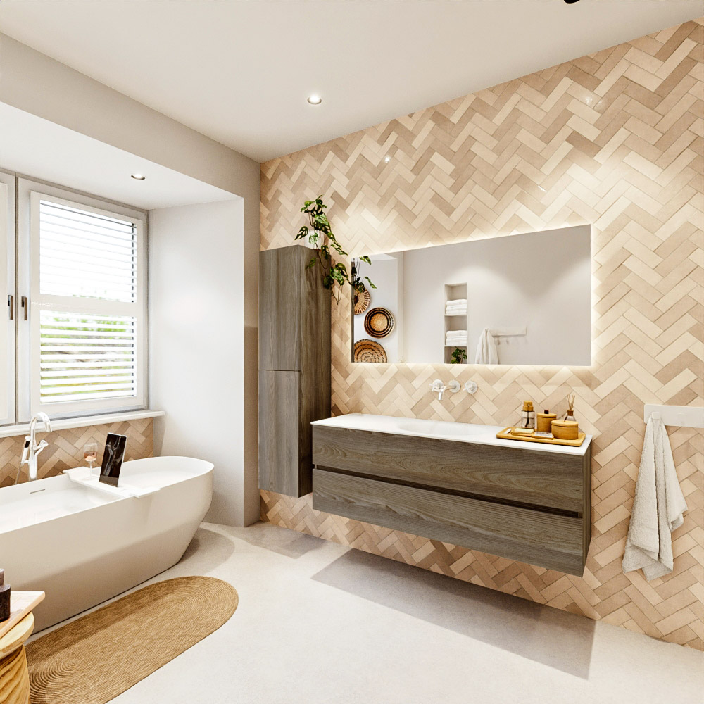 MONDIAZ VICA 140cm mueble de baño Dark Brown Grey 2 cajones. Lavabo MOON Centro sin orificio, color Talc. 4 MONDIAZ VICA 140cm mueble de baño Dark Brown Grey 2 cajones. Lavabo MOON Centro sin orificio, color Talc. - Imagen 4