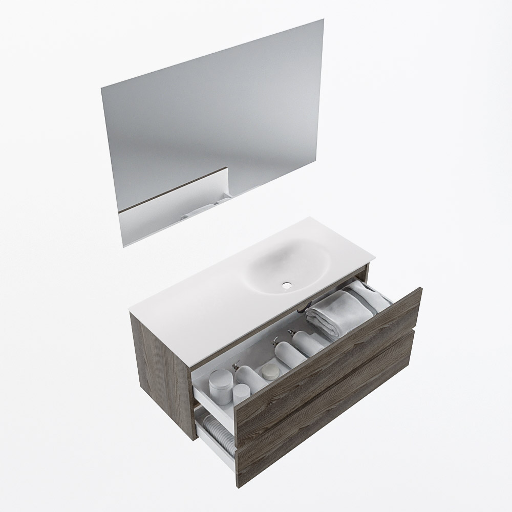 MONDIAZ VICA 110cm mueble de baño Dark Brown Grey 2 cajones. Lavabo MOON Derecho 1 orificio color Talc con espejo LED. 7 MONDIAZ VICA 110cm mueble de baño Dark Brown Grey 2 cajones. Lavabo MOON Derecho 1 orificio color Talc con espejo LED. - Imagen 7