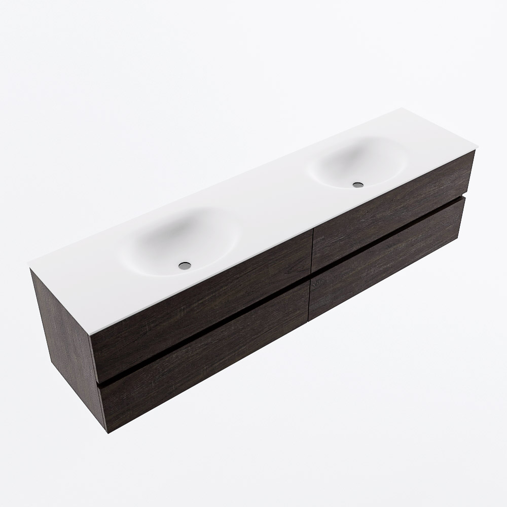 MONDIAZ VICA 190cm mueble de baño Dark Brown 4 cajones. Lavabo MOON Doble 2 orificios, color Talc. 6 MONDIAZ VICA 190cm mueble de baño Dark Brown 4 cajones. Lavabo MOON Doble 2 orificios, color Talc. - Imagen 6
