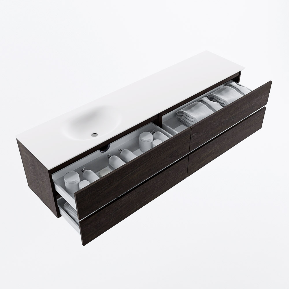 MONDIAZ VICA 200cm mueble de baño Dark Brown 4 cajones. Lavabo MOON Izquierda 1 orificio, color Talc. 7 MONDIAZ VICA 200cm mueble de baño Dark Brown 4 cajones. Lavabo MOON Izquierda 1 orificio, color Talc. - Imagen 7